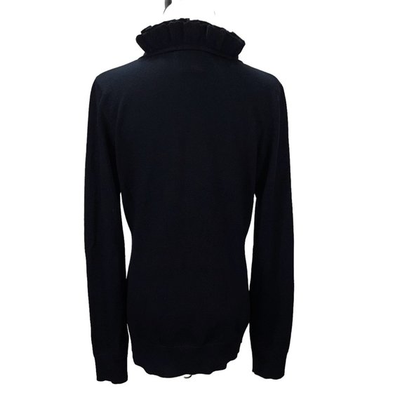New Tory Burch Black Merino Wool Ruffle Neck Long Light Sweater Size M Tunic - Picture 6 of 10